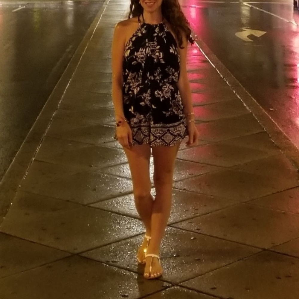 Angie Blue white floral halter pocketed romper - Picture 2 of 7